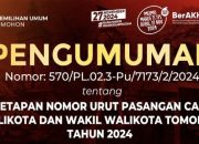 Pengumuman KPU Kota Tomohon Tentang Penetapan Nomor Urut Pasangan Calon Walikota dan Wakil Walikota Tomohon Tahun 2024