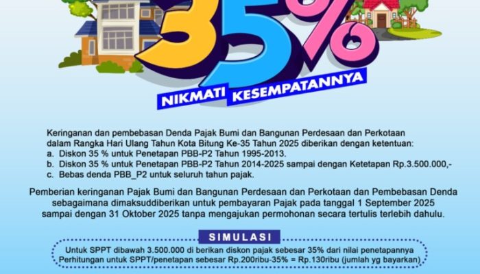 Pemkot Bitung Potong 35 Persen Pajak Bumi dan Bangunan di HUT Kota