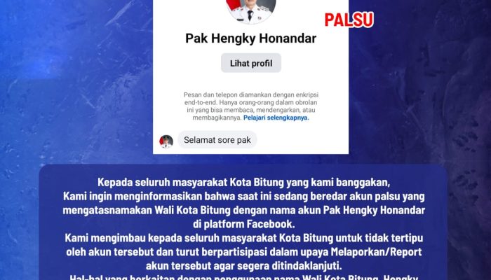 Akun Facebook Palsu Catut Nama Wali Kota Hengky Honandar, Kominfo Ingatkan Warga Waspada